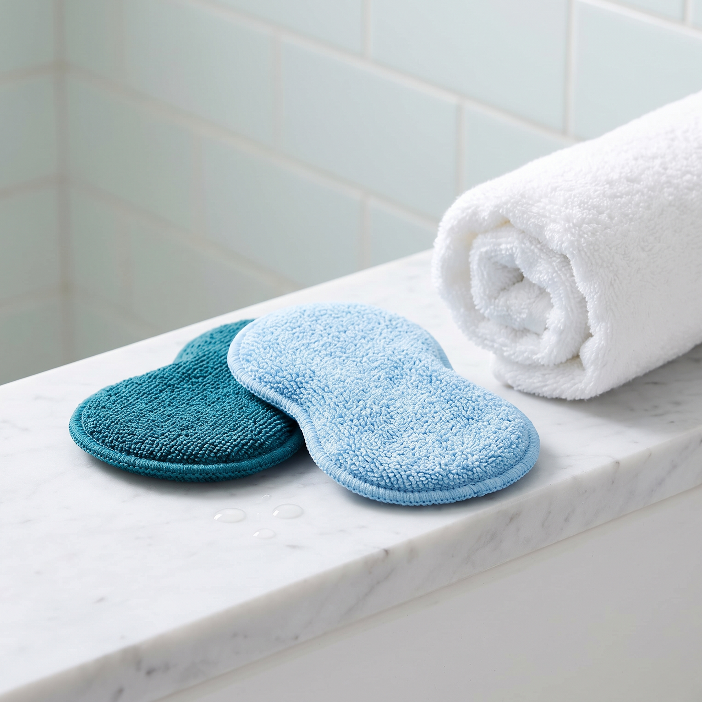 Spugne in microfibra su marmo in bagno